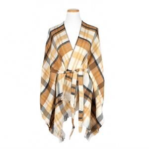 NEW JUDSON & CO. women's plaid knit kimono wrap with belt in brown